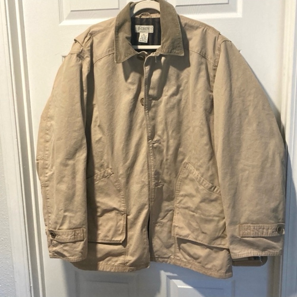 J Crew Barn Coat Chore Jacket Tan Khaki Lined corduroy collar men’s extra large